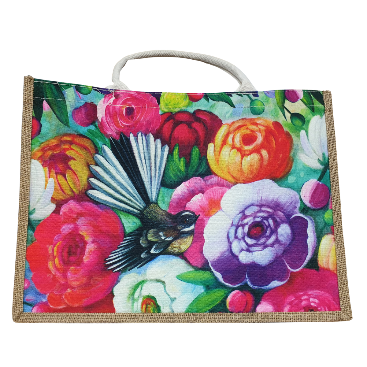 NZ Artwork Shopping Bag Fantail & Flowers