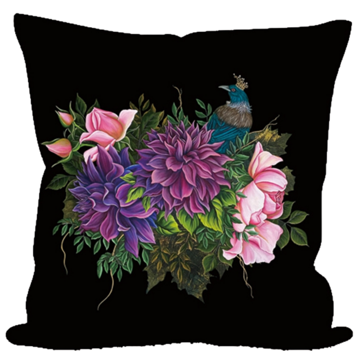 NZ Artwork Cushion Cover - Tui with Crown