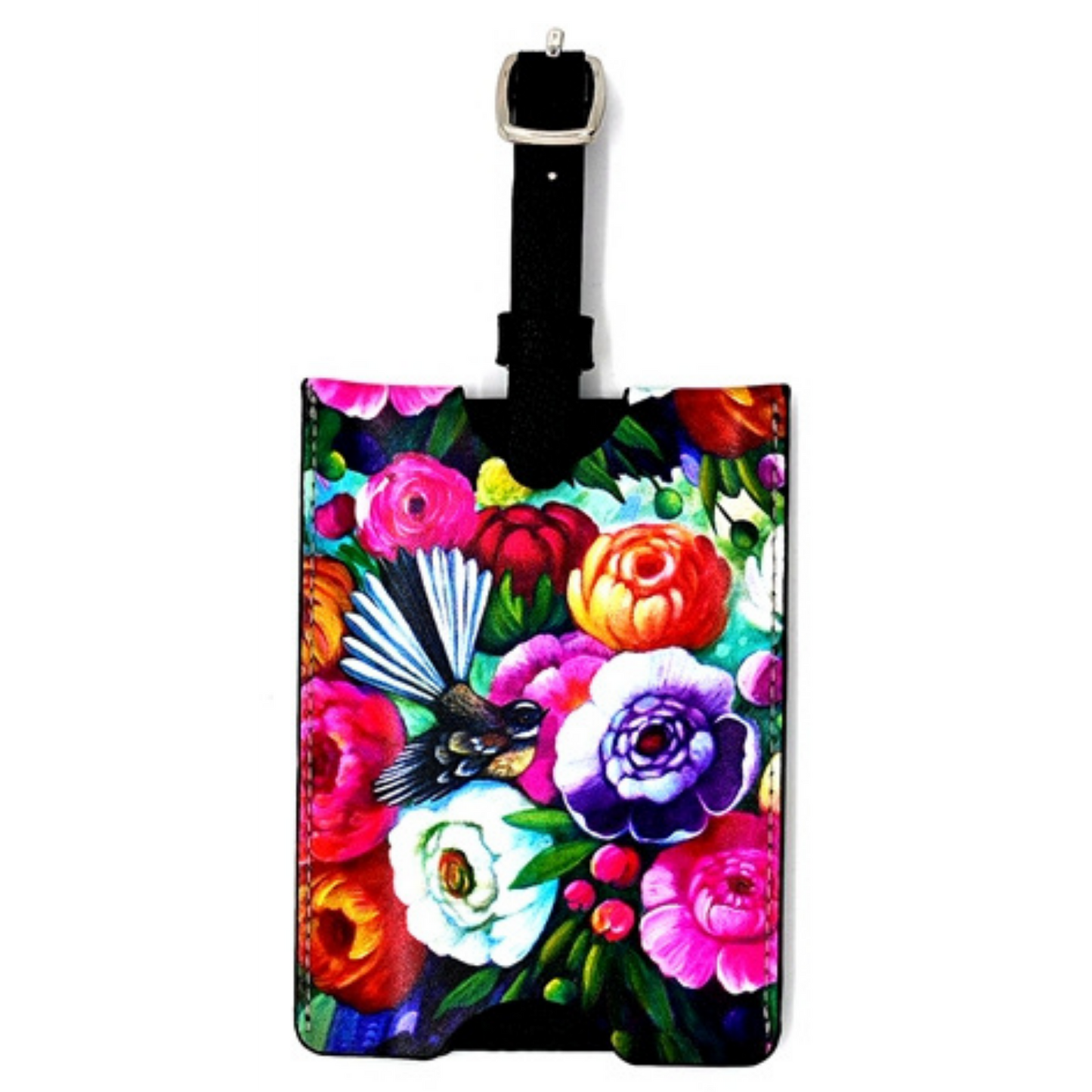 NZ Artwork Luggage Tag - Fantail & Flowers