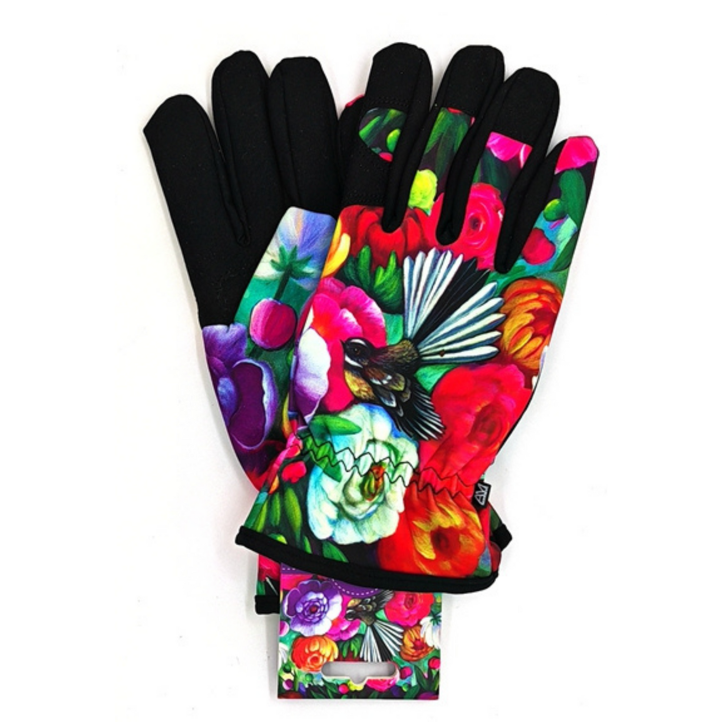 NZ Artwork Garden Gloves Fantail & Flowers