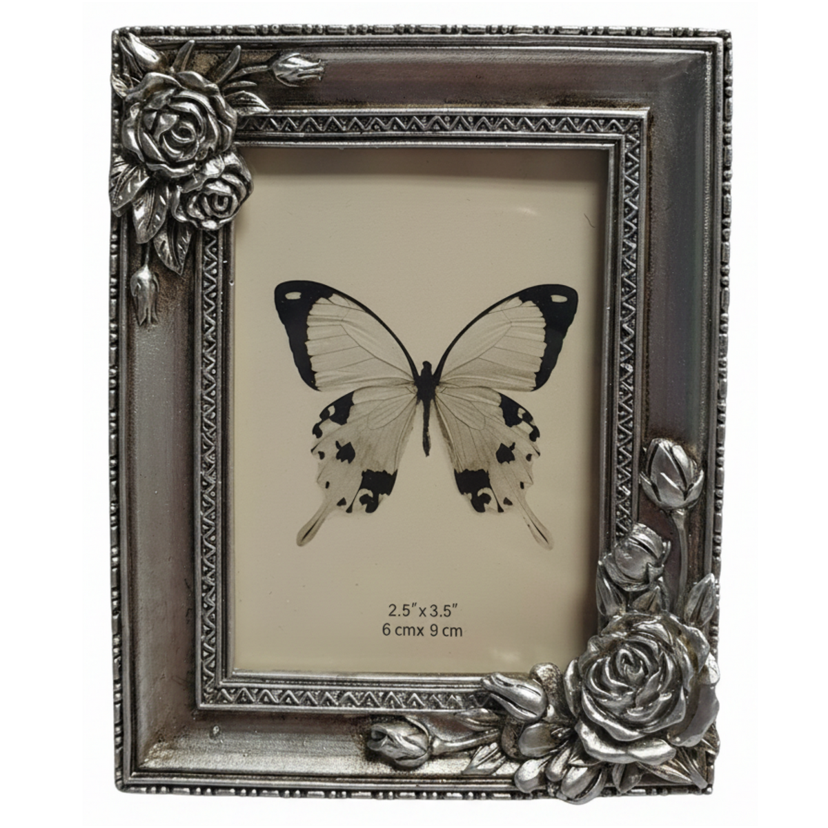 2.5" x 3.5" Roses in Two Corners Frame Champagne