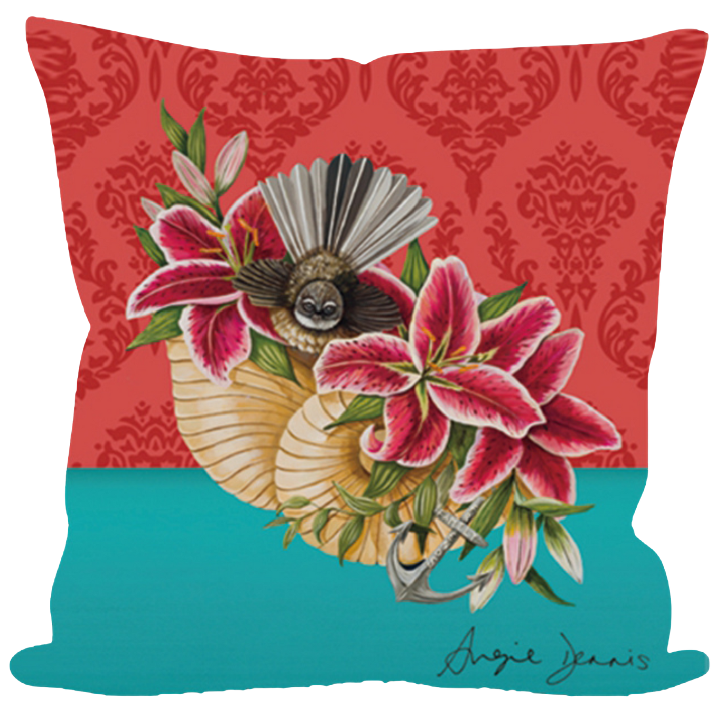 NZ Artwork Cushion Cover Fantail on shell