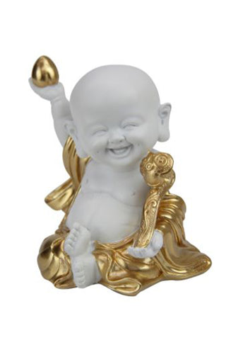 13cm White & Gold Buddha with Legs Crossed