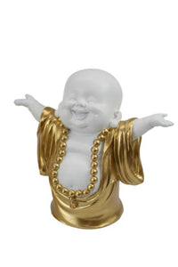 15cm White & Gold Happy Buddha with Arms Out