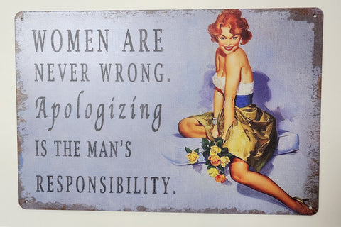 Tin Sign - Women are Never Wrong