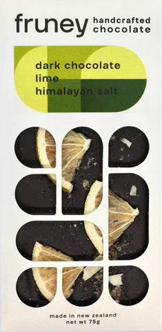 Fruney Dark chocolate, Lime & Himalayan salt bar