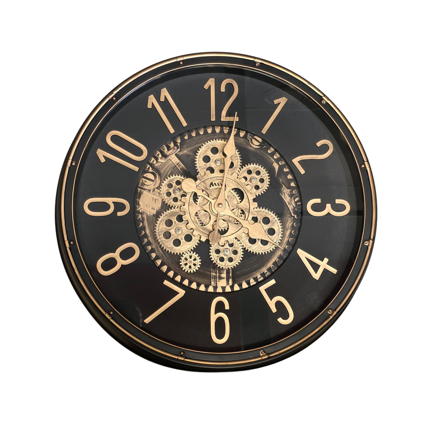 Large Black & Gold Clock with Cogs