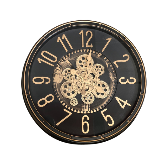 Large Black & Gold Clock with Cogs