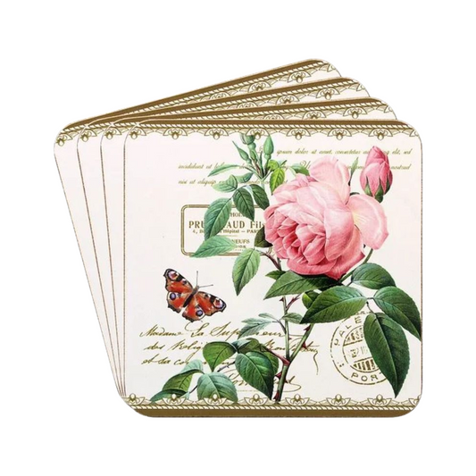 Redoute Rose Coasters set of four