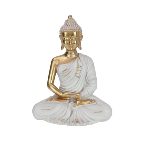 31cm White & Gold Sitting Buddha