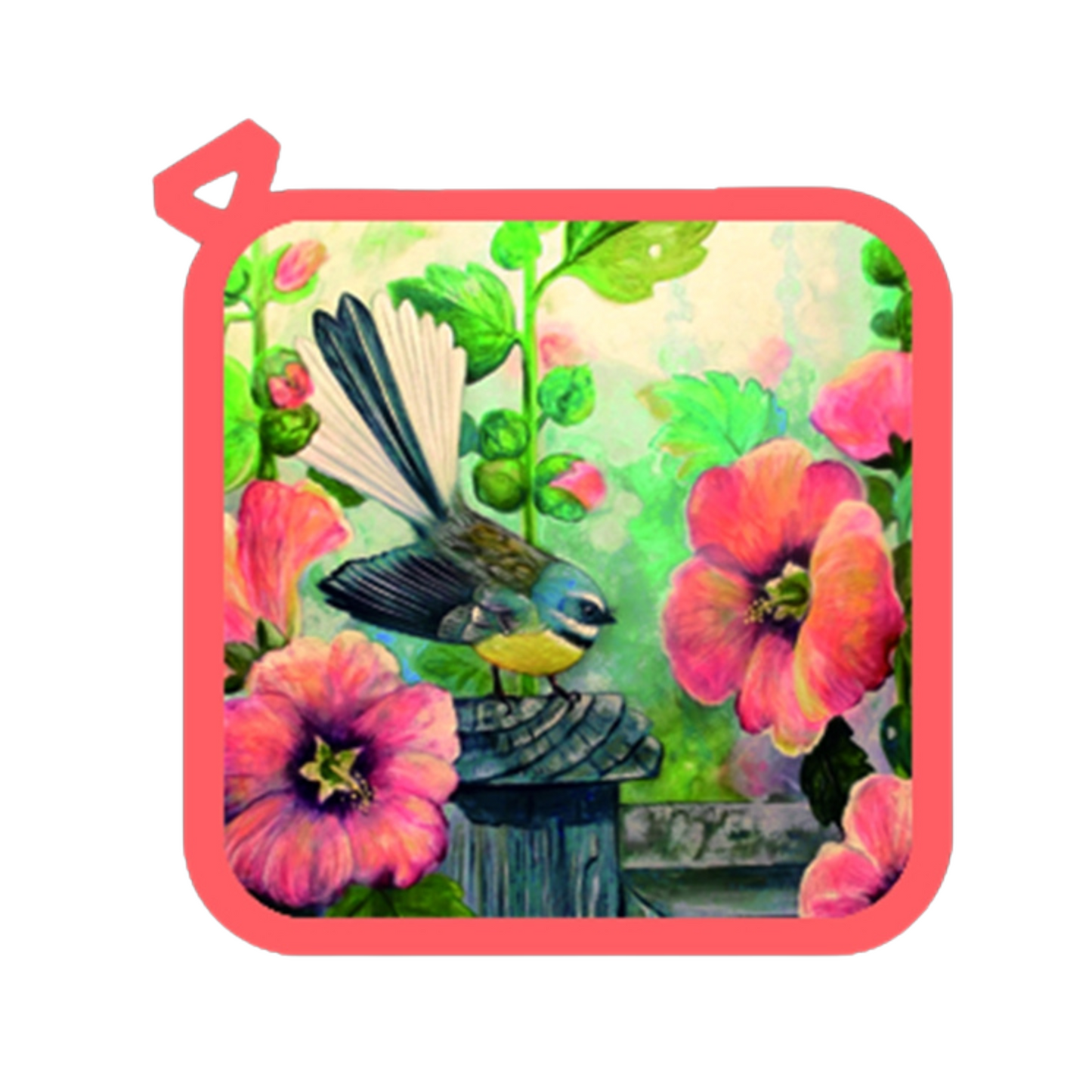 NZ Artwork Pot Holder Fantail on fence post