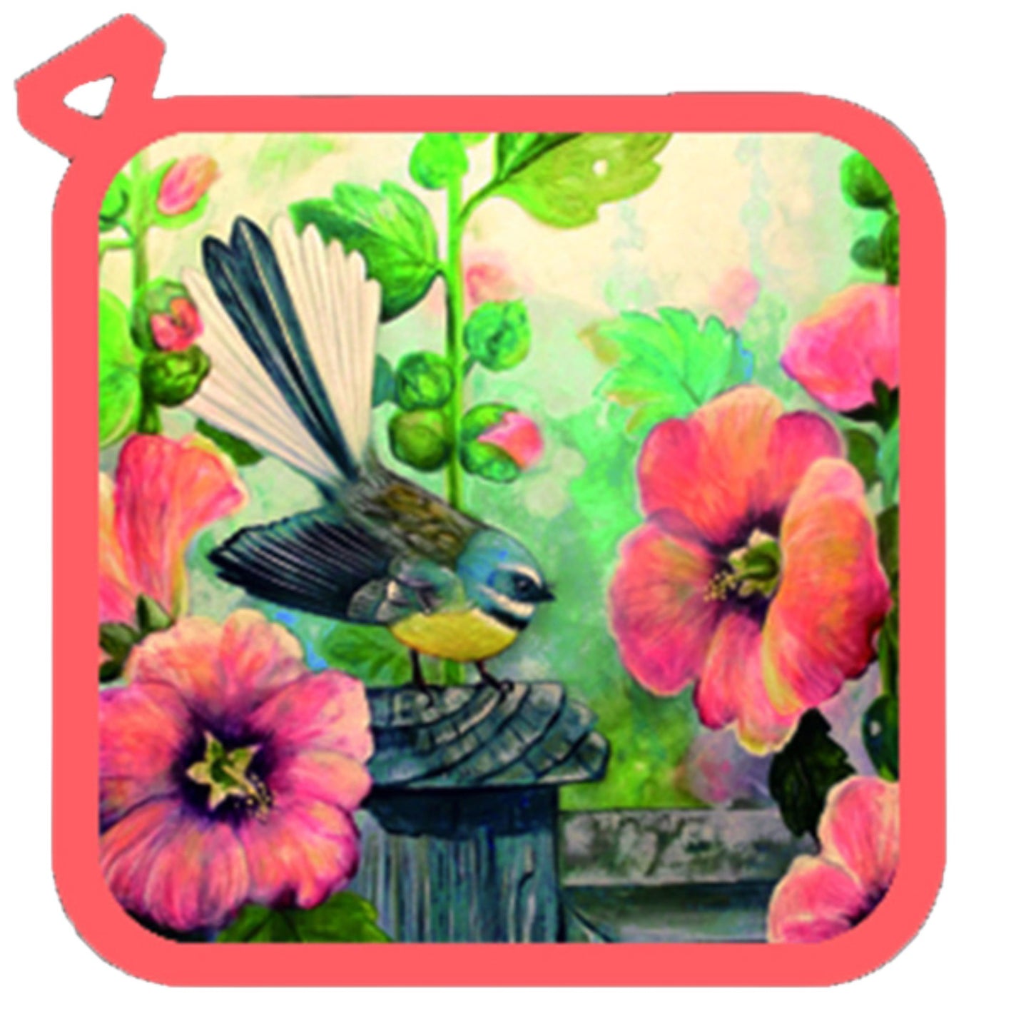 NZ Artwork Pot Holder Fantail on fence post