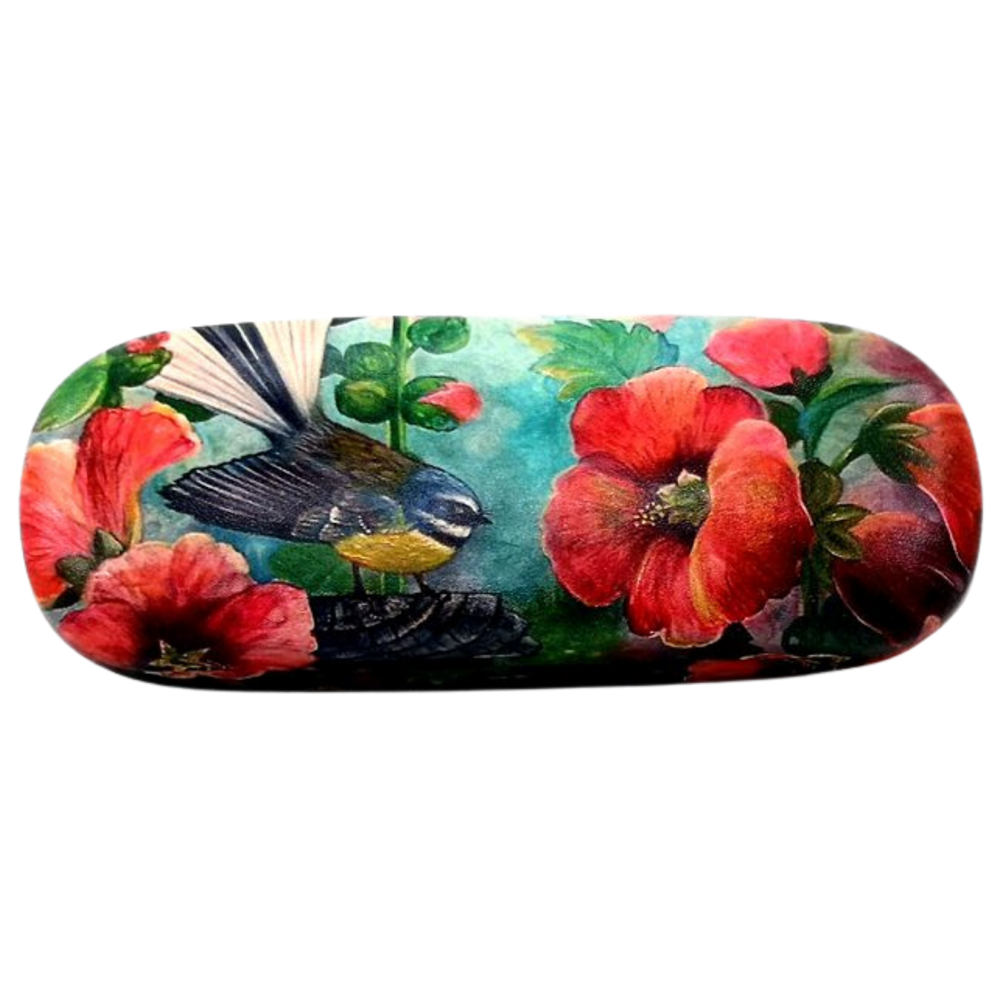 NZ Artwork Glasses Case Fantail on Post
