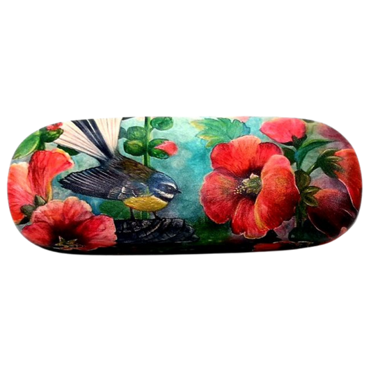 NZ Artwork Glasses Case Fantail on Post