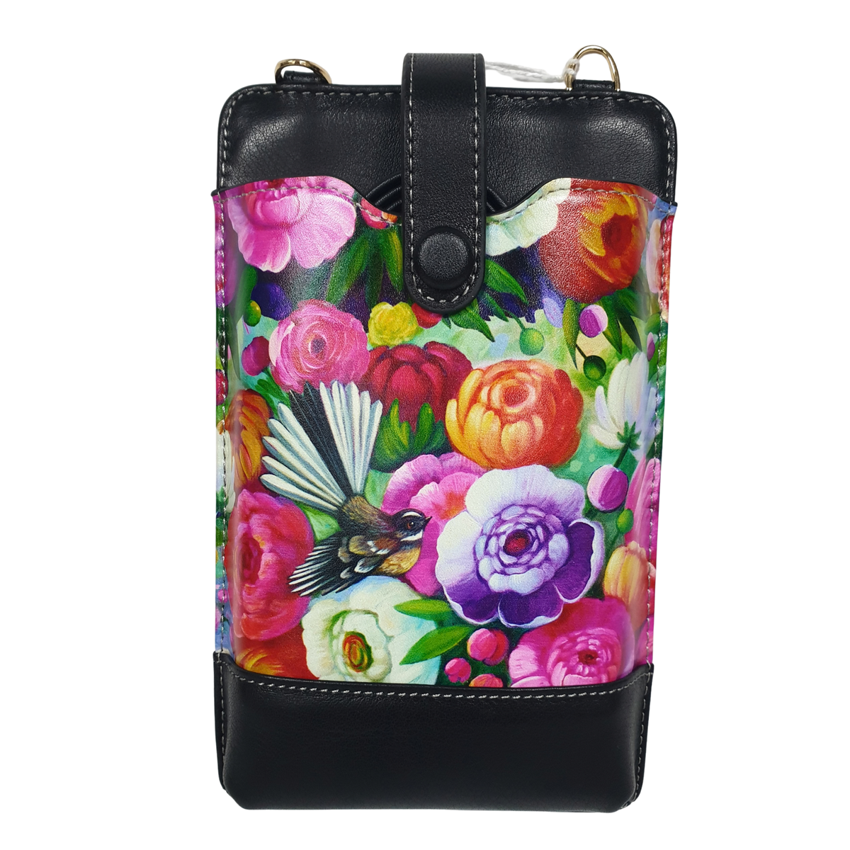 NZ Artwork Cell Phone Bag Fantail on Flowers