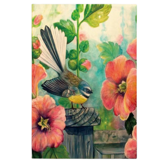 NZ Artwork Tea Towel Fantail on Post
