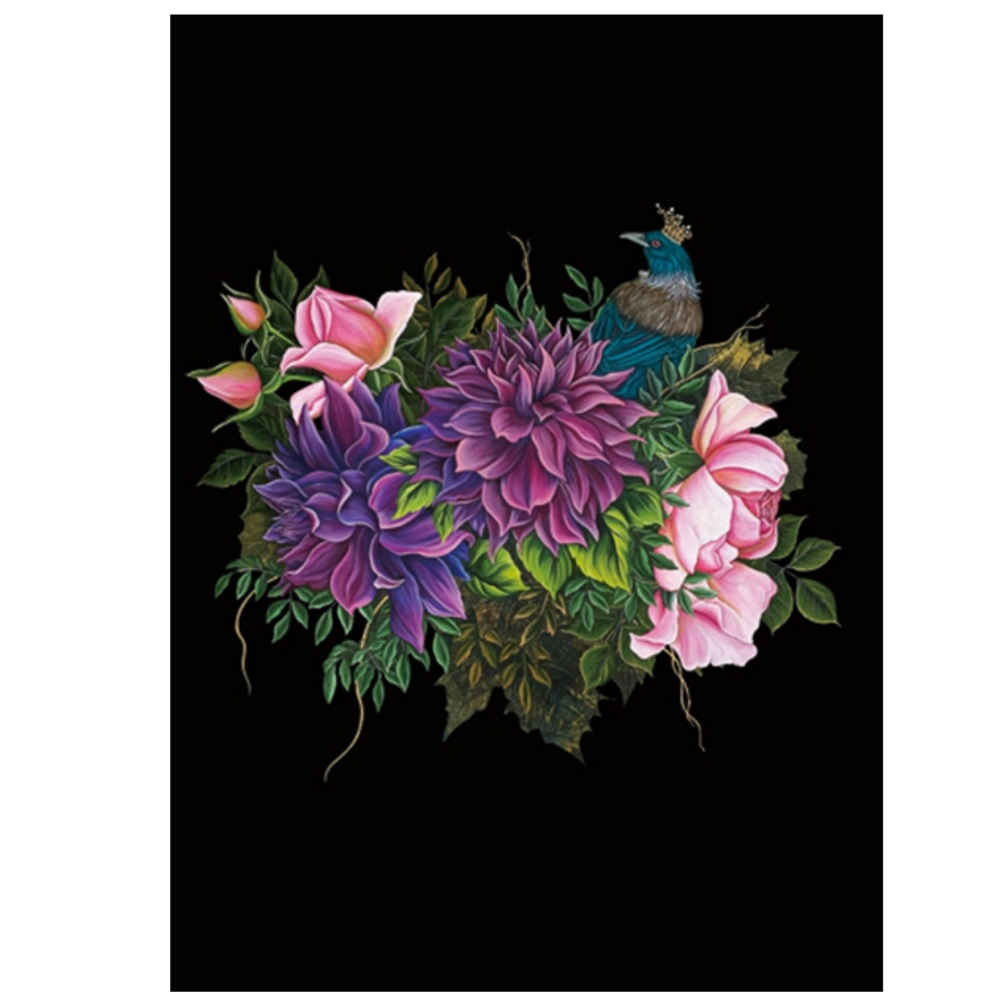NZ Artwork Tea Towel Tui with Crown