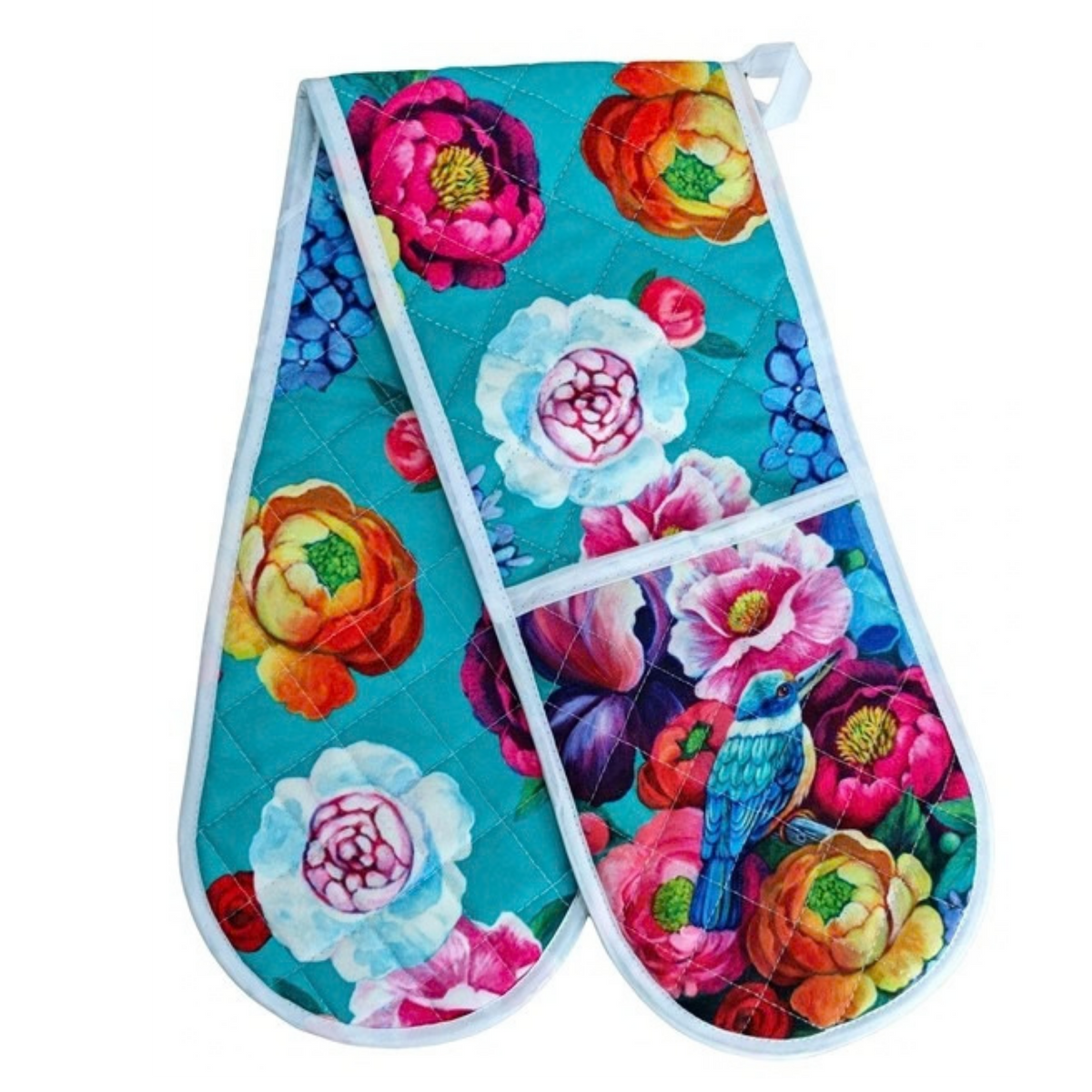 NZ Artwork Double Oven Glove Kingfisher