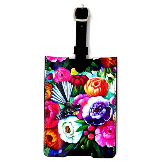 NZ Artwork Luggage Tag - Fantail & Flowers