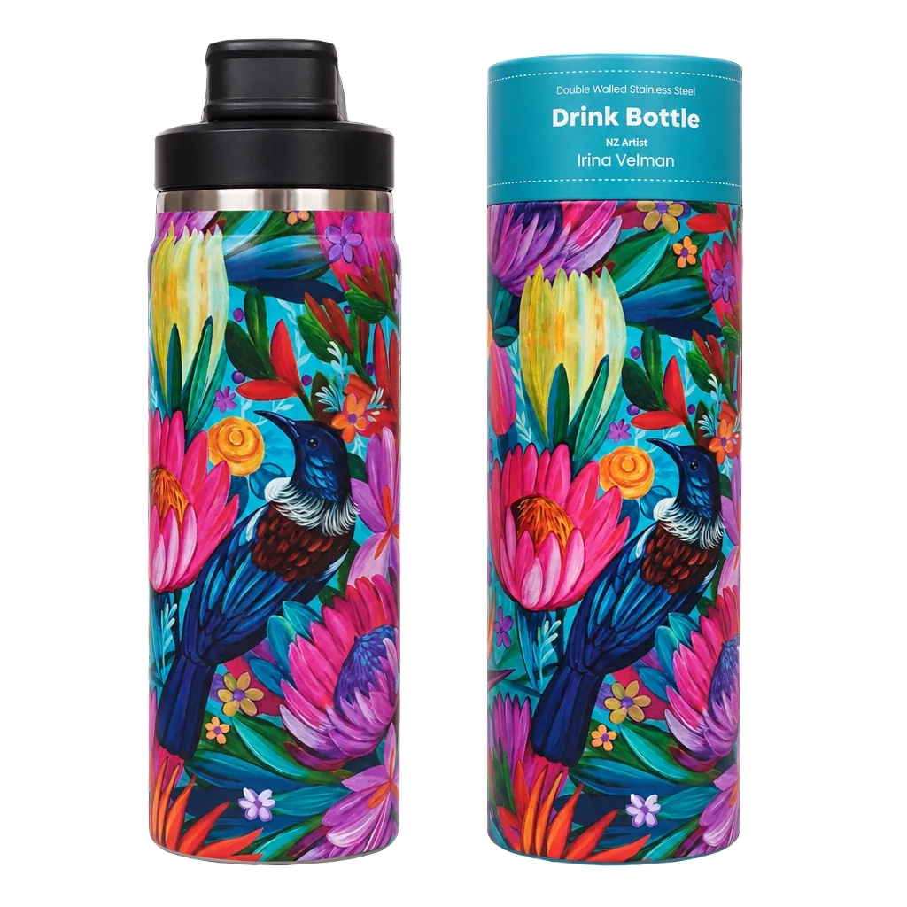 NZ Artwork Drink Bottle 710ml - Tui