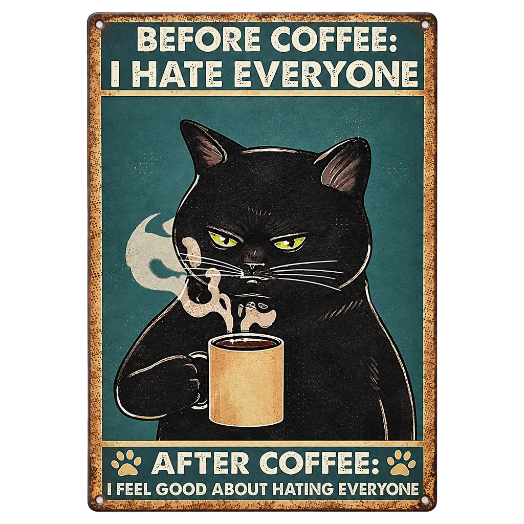 Tin Sign - Coffee & Cat