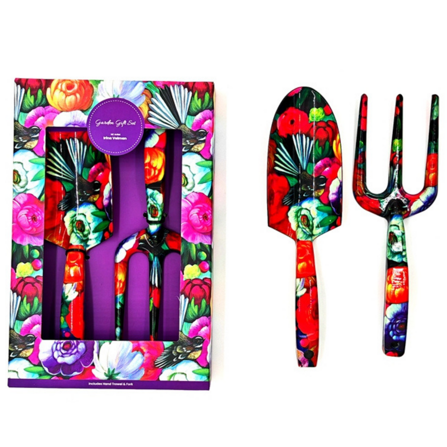 NZ Artwork Garden Trowel & Fork Set Fantail & Flowers