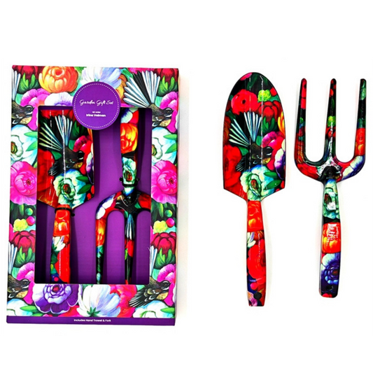 NZ Artwork Garden Trowel & Fork Set Fantail & Flowers