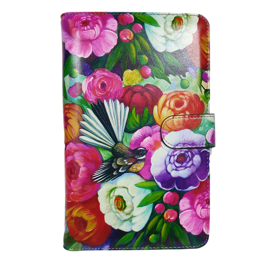 NZ Artwork Travel Purse Fantail on Flowers