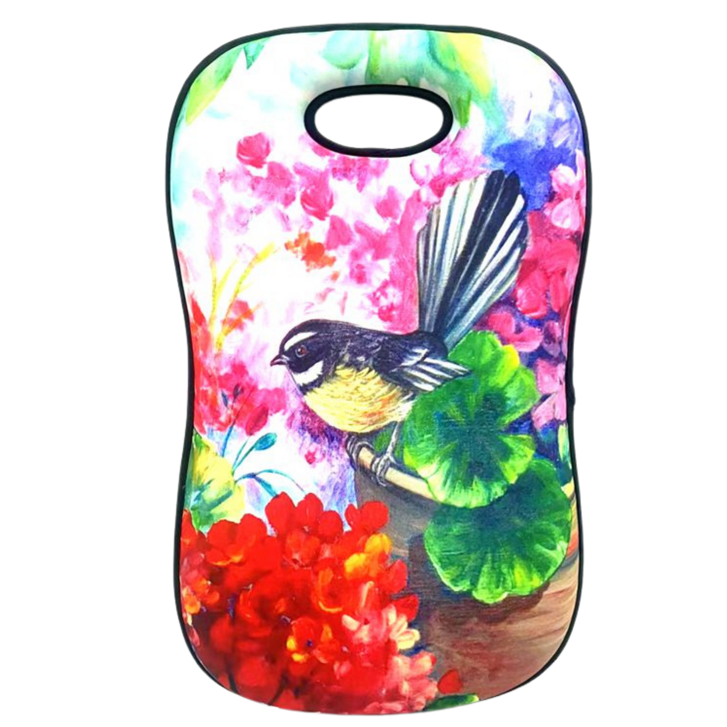 NZ Artwork Garden Kneeler - Fantail on Flower Pot