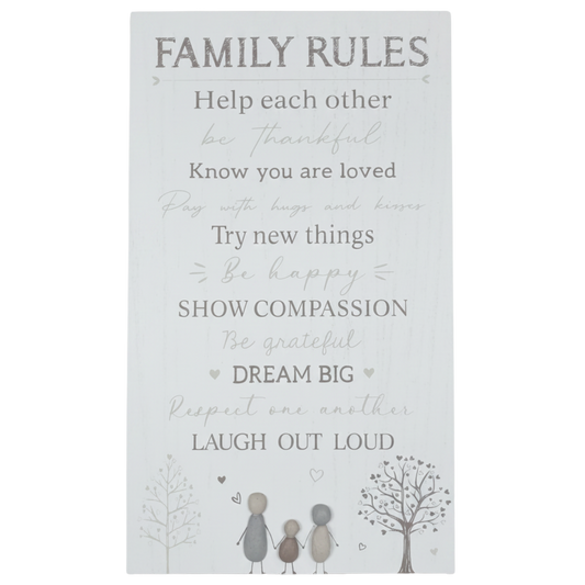 43cm Family Rules House Plaque