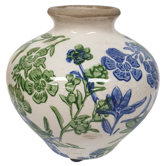 12.5cm Bud Vase Wide Bulb - Botanical Blue