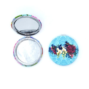 NZ Artwork Compact Mirror - Tui's with flowers