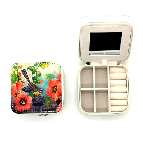 NZ Artwork Jewellery Box - Fantail Pink flowers
