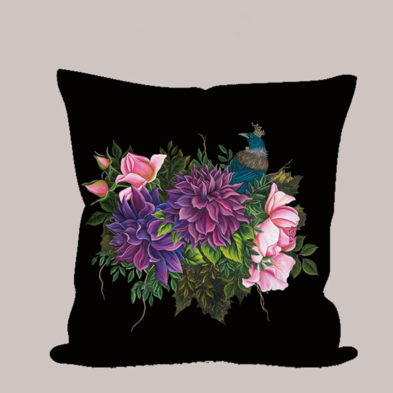 NZ Artwork Cushion Cover - Tui with Crown