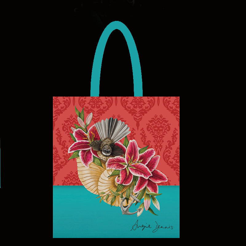 NZ Artwork Tote Bag - Fantail on Shell